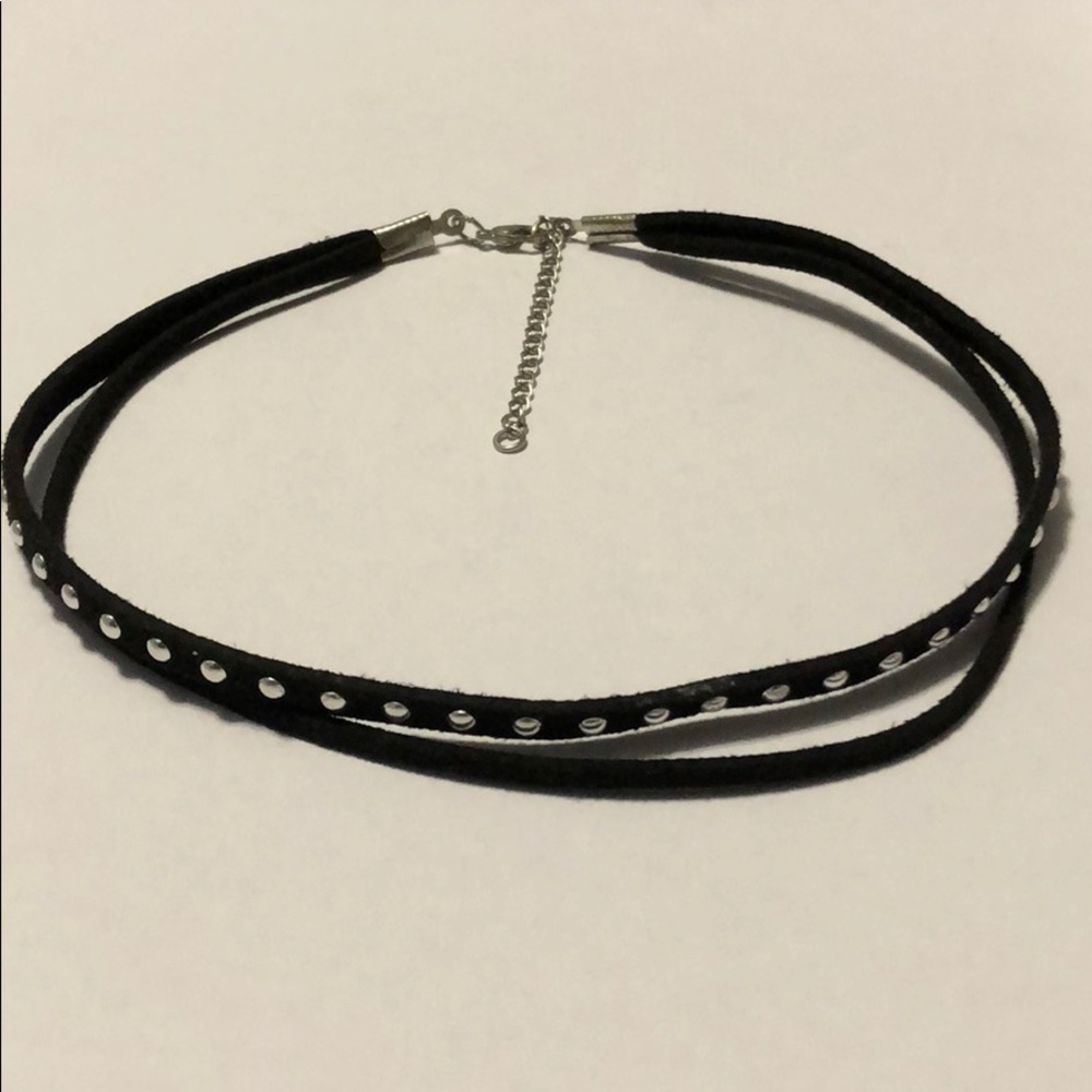 Black Suede 2 In 1 Choker With Silver Detail